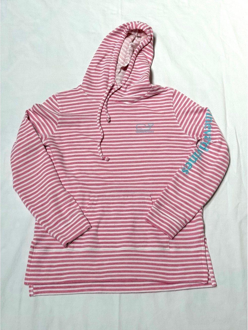Vineyard Vines Pink & White Striped Terry Hoodie Size M
